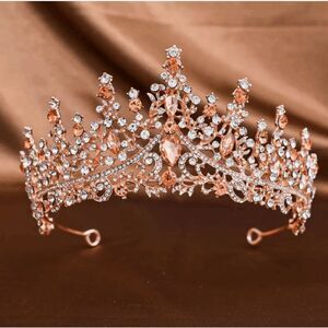 Wicked Silk Prom, Wedding, Quinceanera Jeweled Crown Tiara Headband - Rose Gold